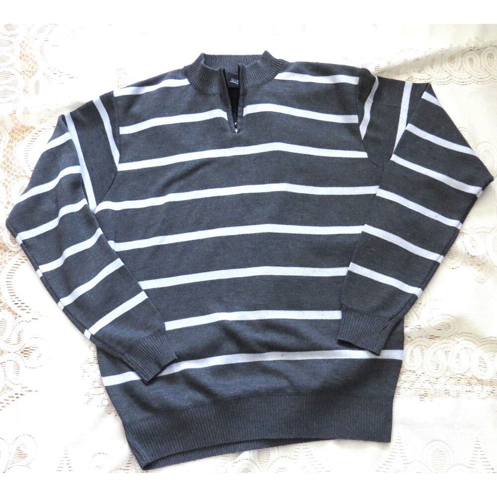 Silver Needle Men's 1/4 zip Pullover Sweater Gray/White  Large EUC